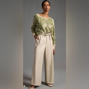 Anthropologie Green and Cream Sweater